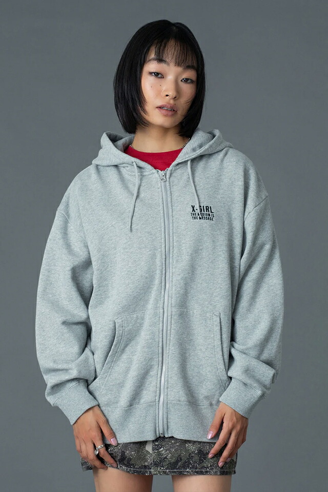 X-girl エックスガール 105261012016 CIRCLE MESSAGE AND FACE ZIP UP SWEAT HOODIE ジップパーカー ASH 正規通販 レディース_6
