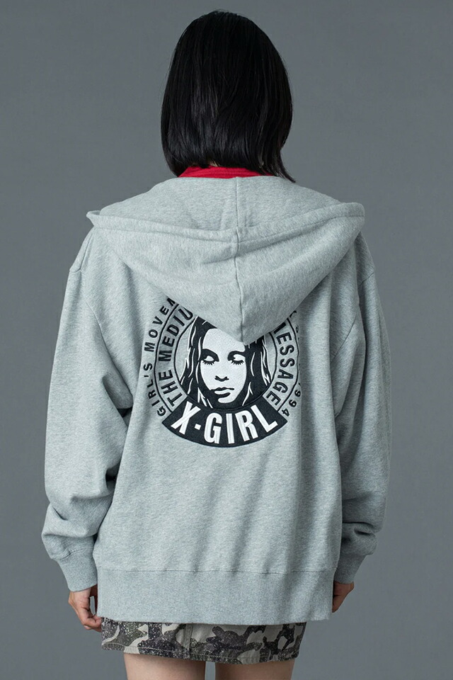 X-girl エックスガール 105261012016 CIRCLE MESSAGE AND FACE ZIP UP SWEAT HOODIE ジップパーカー ASH 正規通販 レディース_7