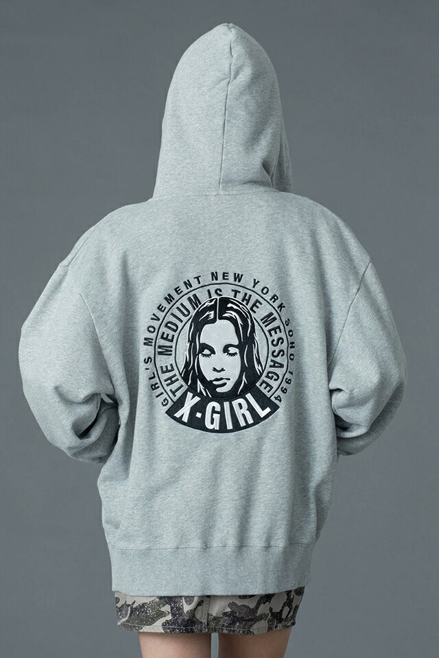 X-girl エックスガール 105261012016 CIRCLE MESSAGE AND FACE ZIP UP SWEAT HOODIE ジップパーカー ASH 正規通販 レディース_8