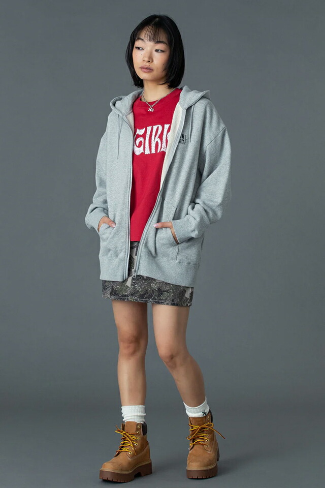 X-girl エックスガール 105261012016 CIRCLE MESSAGE AND FACE ZIP UP SWEAT HOODIE ジップパーカー ASH 正規通販 レディース_9