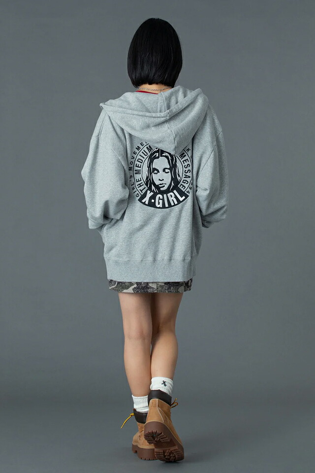 X-girl エックスガール 105261012016 CIRCLE MESSAGE AND FACE ZIP UP SWEAT HOODIE ジップパーカー ASH 正規通販 レディース_11