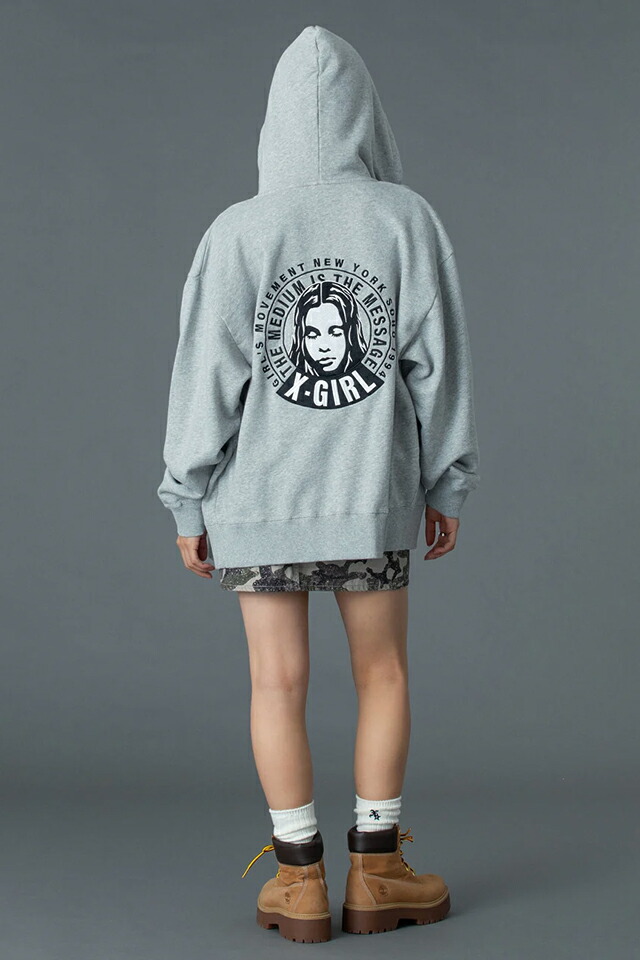 X-girl エックスガール 105261012016 CIRCLE MESSAGE AND FACE ZIP UP SWEAT HOODIE ジップパーカー ASH 正規通販 レディース_12