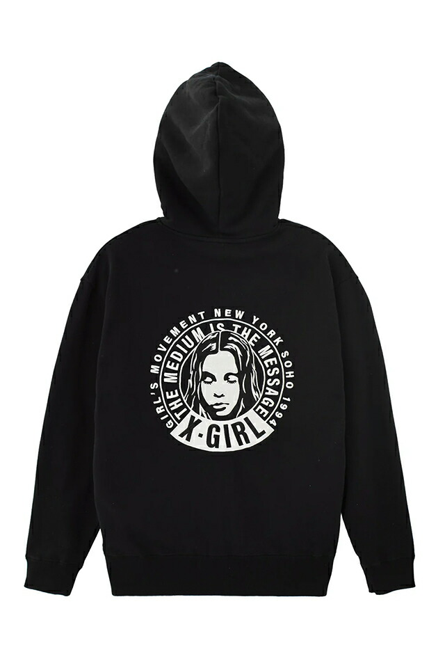 X-girl エックスガール 105261012016 CIRCLE MESSAGE AND FACE ZIP UP SWEAT HOODIE ジップパーカー BLACK 正規通販 レディース_1