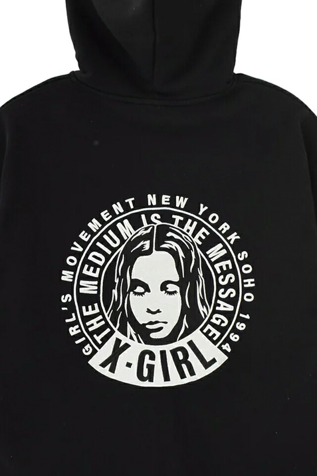 X-girl エックスガール 105261012016 CIRCLE MESSAGE AND FACE ZIP UP SWEAT HOODIE ジップパーカー BLACK 正規通販 レディース_2