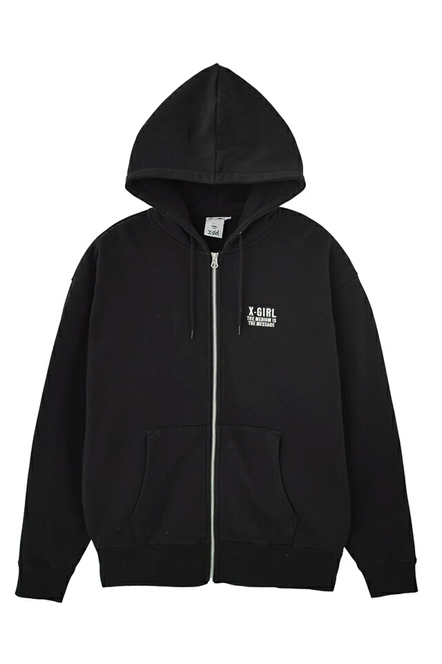 X-girl エックスガール 105261012016 CIRCLE MESSAGE AND FACE ZIP UP SWEAT HOODIE ジップパーカー BLACK 正規通販 レディース_3