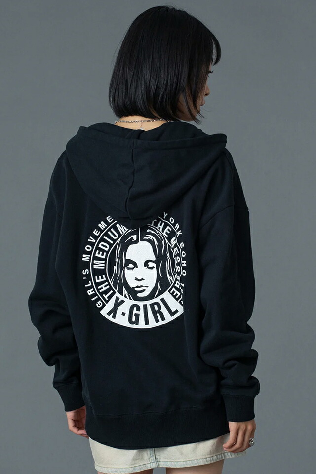 X-girl エックスガール 105261012016 CIRCLE MESSAGE AND FACE ZIP UP SWEAT HOODIE ジップパーカー BLACK 正規通販 レディース_11