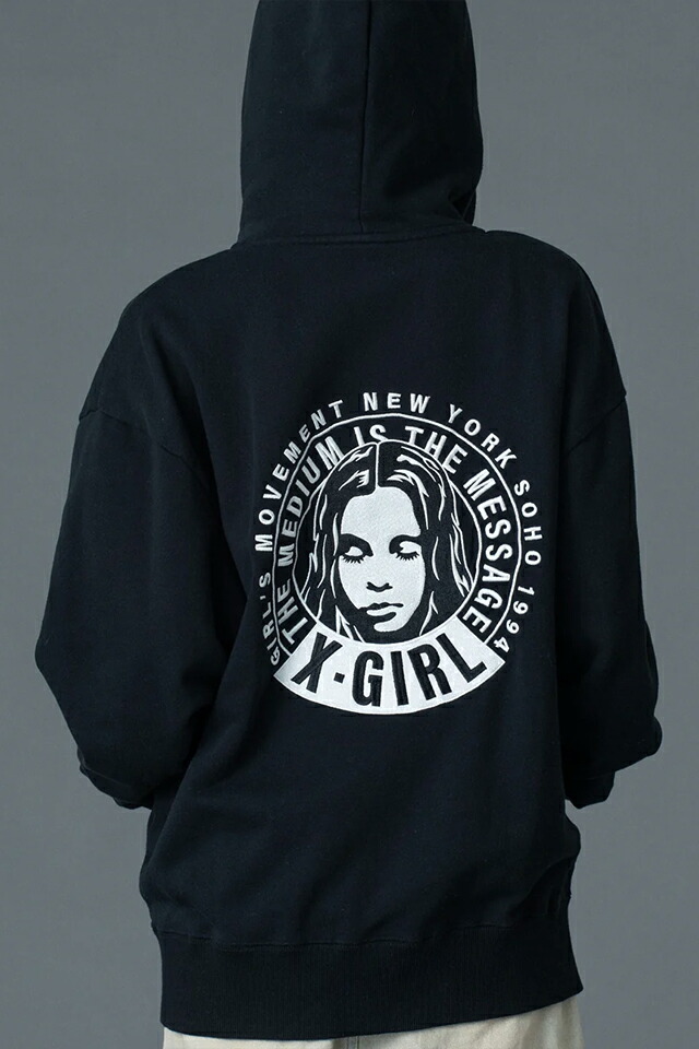 X-girl エックスガール 105261012016 CIRCLE MESSAGE AND FACE ZIP UP SWEAT HOODIE ジップパーカー BLACK 正規通販 レディース_12