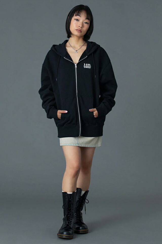X-girl エックスガール 105261012016 CIRCLE MESSAGE AND FACE ZIP UP SWEAT HOODIE ジップパーカー BLACK 正規通販 レディース_13