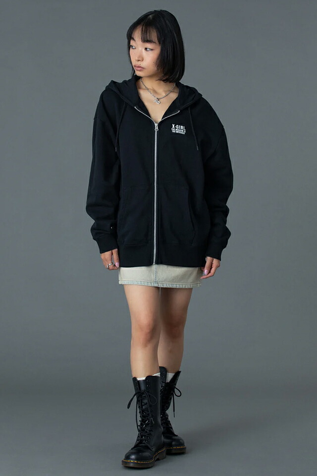X-girl エックスガール 105261012016 CIRCLE MESSAGE AND FACE ZIP UP SWEAT HOODIE ジップパーカー BLACK 正規通販 レディース_14