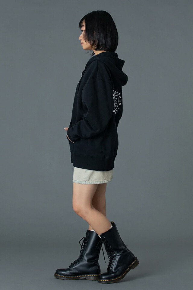 X-girl エックスガール 105261012016 CIRCLE MESSAGE AND FACE ZIP UP SWEAT HOODIE ジップパーカー BLACK 正規通販 レディース_15