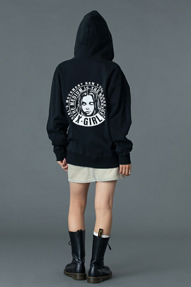 X-girl エックスガール 105261012016 CIRCLE MESSAGE AND FACE ZIP UP SWEAT HOODIE ジップパーカー BLACK 正規通販 レディース_16