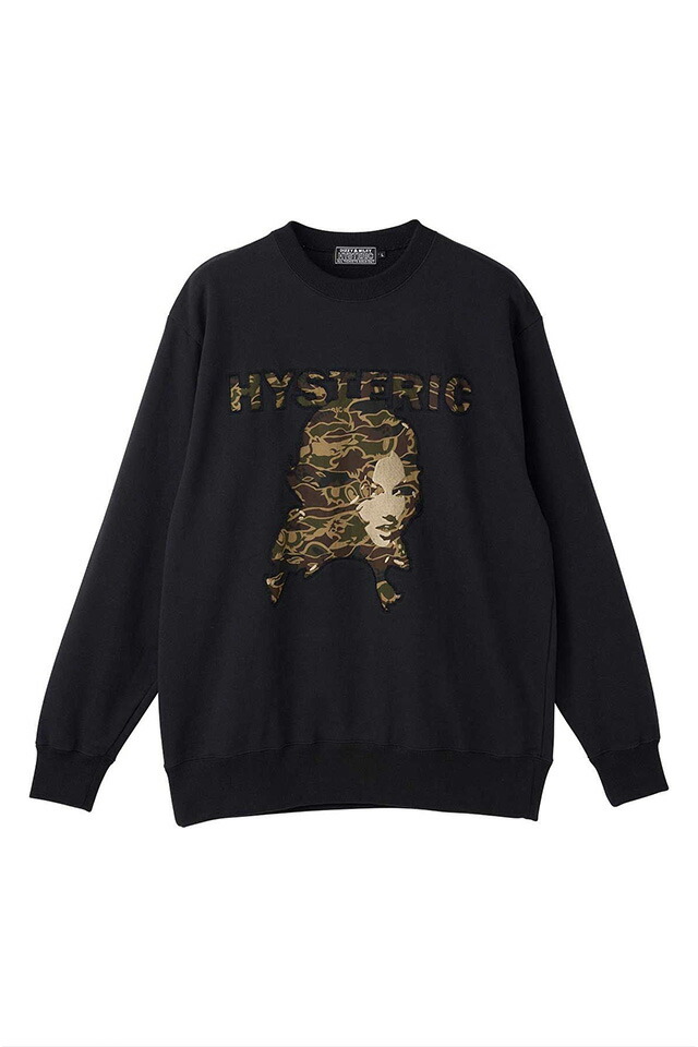 HYSTERIC GLAMOUR ヒステリックグラマー 02253CS01 WOMAN HEADバックアップリケ スウェット BLACK 正規通販 メンズ