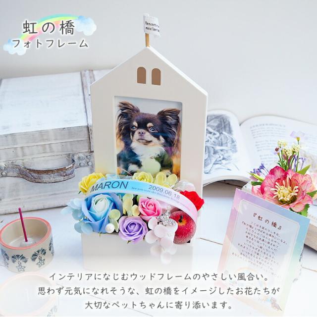 送料無料 《虹の橋フォトフレーム おうち》 ソープフラワー ペット お供え お供え花 仏花 虹の橋 レインボー メモリアルグッズ 供養 花 犬 猫 うさぎ 名入れ 名前入り 命日 シャボンフラワー 写真立て L判 枯れない 壁掛け_3