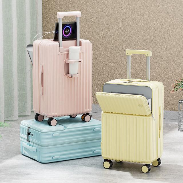 SALE 数量に限り スーツケース ストッパー付き 機内持ち込み 防災セット mサイズ フロントオープン カップホルダー type-C USBポート付き 2泊3日 大きい 軽い 大容量 静音 丈夫 耐衝撃 キャリーバッグ 多機能 かわいい 修学旅行 キャリーケース 前開き 3泊4日_11