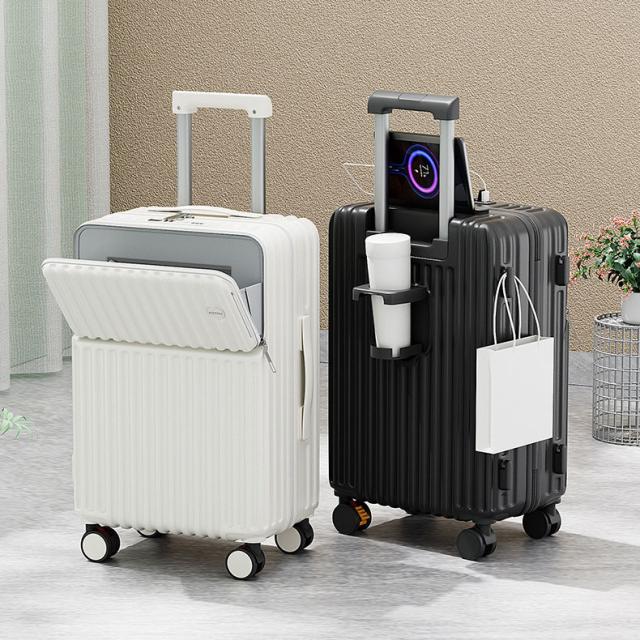 SALE 数量に限り スーツケース ストッパー付き 機内持ち込み 防災セット mサイズ フロントオープン カップホルダー type-C USBポート付き 2泊3日 大きい 軽い 大容量 静音 丈夫 耐衝撃 キャリーバッグ 多機能 かわいい 修学旅行 キャリーケース 前開き 3泊4日_12