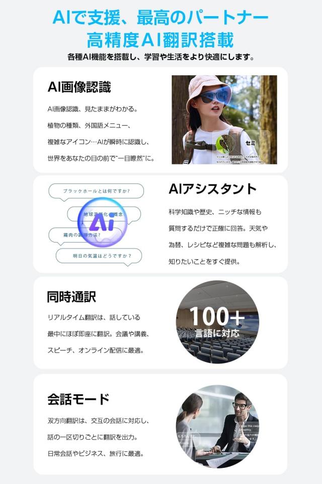 スマートグラス AI 通訳 対応 ChatGPT連携 800万画素カメラ ハンズ