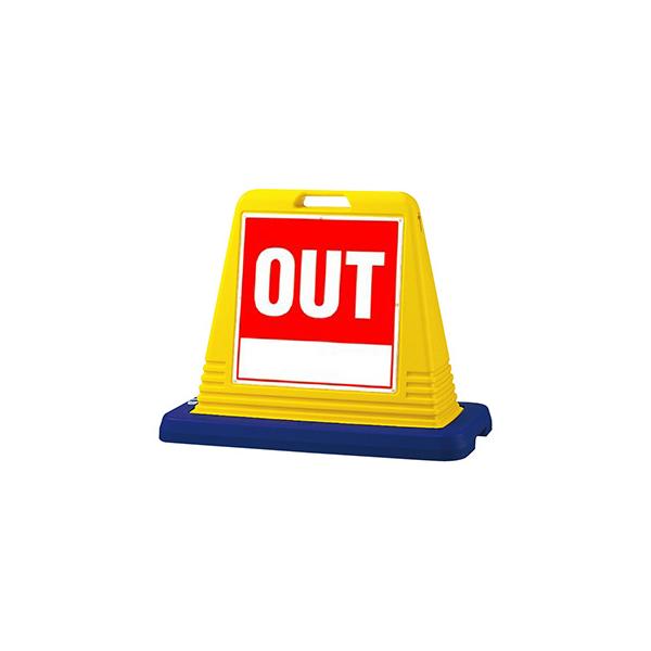 駐車場看板 看板 スタンド看板 サインキューブ 874-111A 「OUT」 片面 イエロー 屋外用 工場 駐車場 駐輪場 店舗