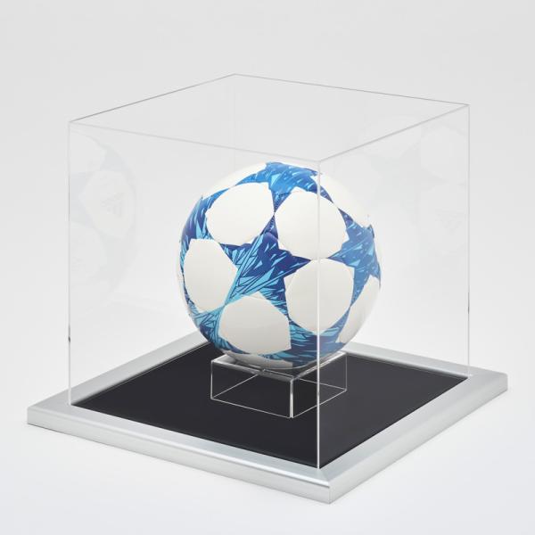 コレクションケース アクリル サッカーボール 専用スタンド付き 台座タイプ：黒別珍 フレーム：CFシルバー サインボール ディスプレイ 収納 飾る