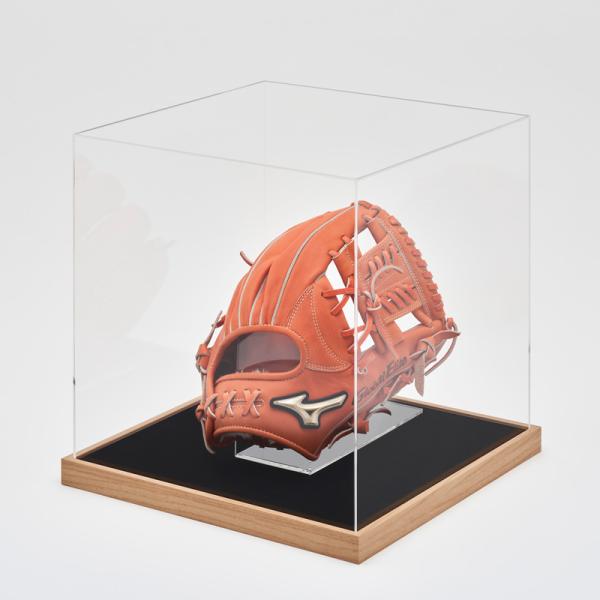 コレクションケース アクリル グローブ 専用スタンド付き 台座タイプ：黒別珍 フレーム：T25ナチュラル 野球 サイン ディスプレイ 収納 飾る