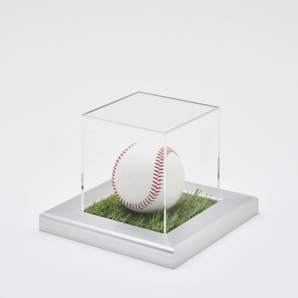 コレクションケース アクリル 野球 ベースボール 台座タイプ：人工芝 フレーム：CFシルバー サインボール ディスプレイ 収納 飾る おしゃれ