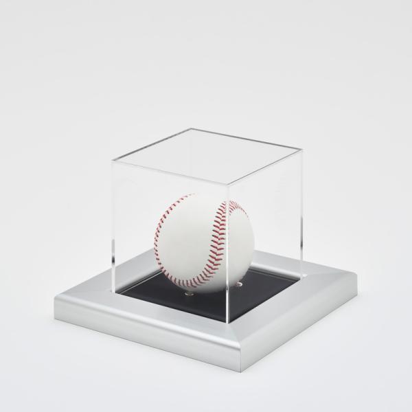 コレクションケース アクリル 野球 ベースボール 台座タイプ：黒別珍(ボール固定ピン付き) フレーム：CFシルバー サインボール ディスプレイ