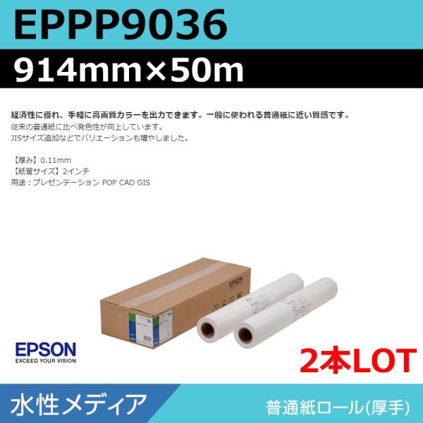 インクジェットロール紙 大判プリンター用紙 エプソン 純正 EPPP9036 普通紙ロール 914mm×50m（2本）プロッター用紙