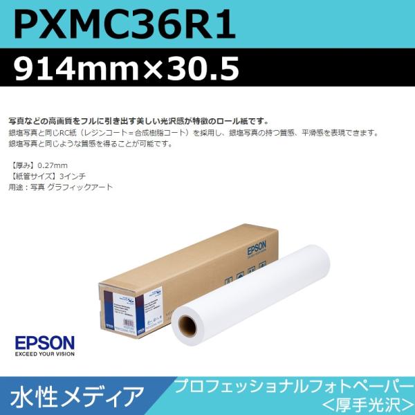 インクジェットロール紙 大判プリンター用紙 エプソン 純正 PXMC36R1 プロフェッショナルフォトペーパー 厚手光沢 914mm×30.5m