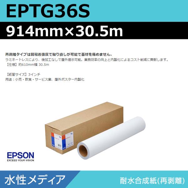 インクジェットロール紙 大判プリンター用紙 エプソン 純正 EPTG36S 耐水合成紙再剥離 914mm×30.5m