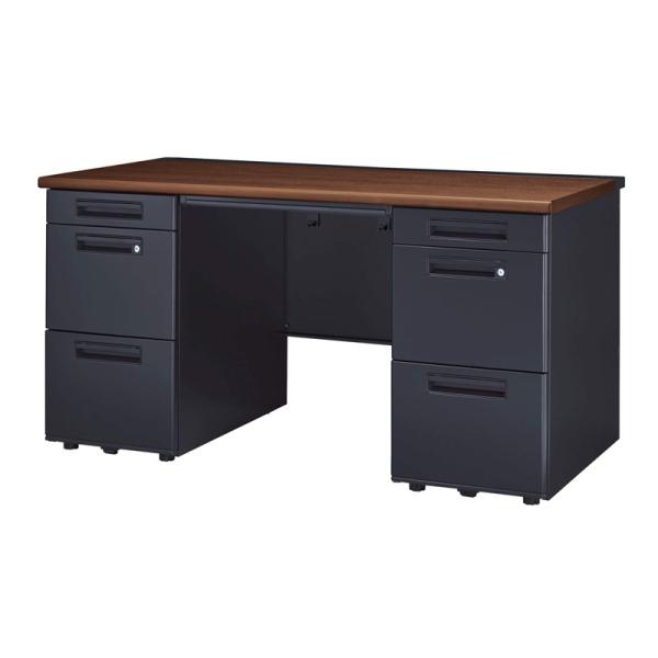 オフィスデスク W1400 YDHシリーズ ブラックエディション 両袖机 YDH-M147DLS-DD-WNK 316-41