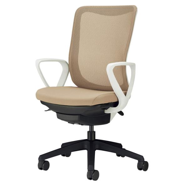 オフィスチェア レイオス サークルアーム ホワイトフレーム×ブラック脚 サンドベージュ No.3541F-K 731-26