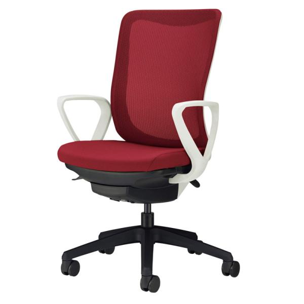 オフィスチェア レイオス サークルアーム ホワイトフレーム×ブラック脚 チェリーレッド No.3541F-K 731-27