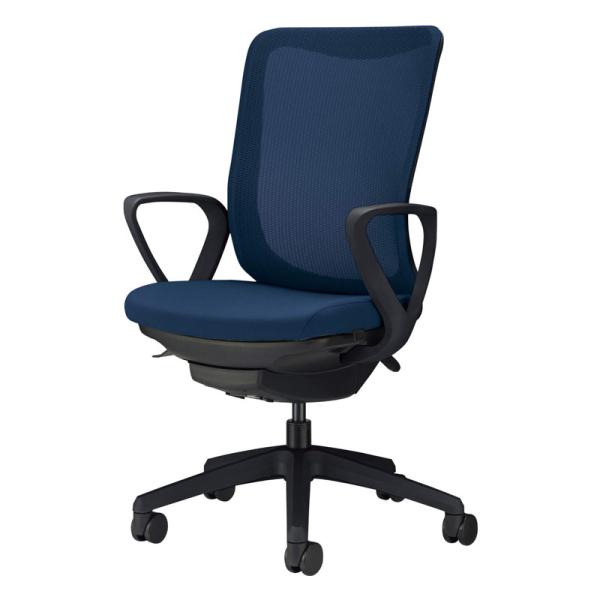 オフィスチェア レイオス サークルアーム ブラックフレーム×ブラック脚 コズミックブルー No.3546F-K 731-42