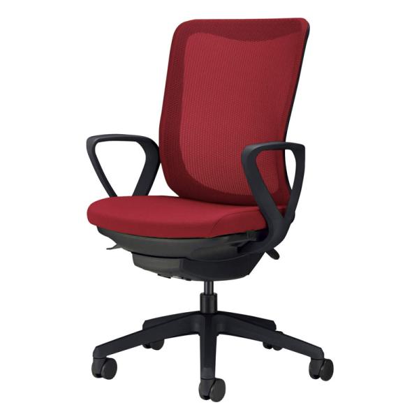オフィスチェア レイオス サークルアーム ブラックフレーム×ブラック脚 チェリーレッド No.3546F-K 731-45