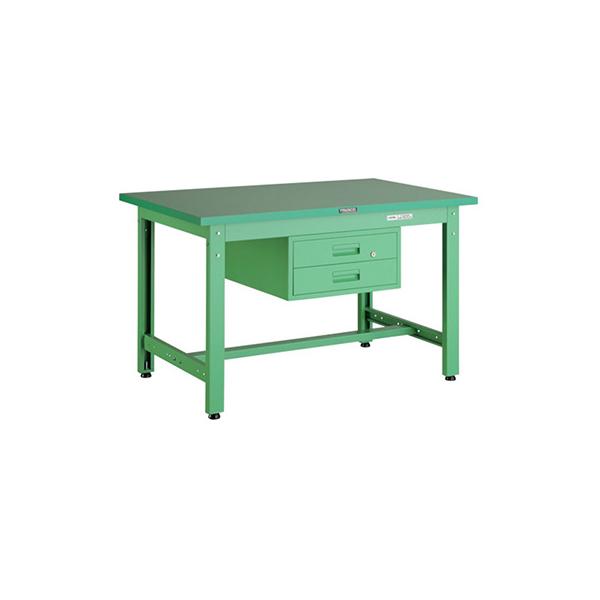 トラスコ TRUSCO 業務用 中量作業台 2段引出し付 ヤンググリーン 900X600X740mm GWP-0960F2 YG 466-8634