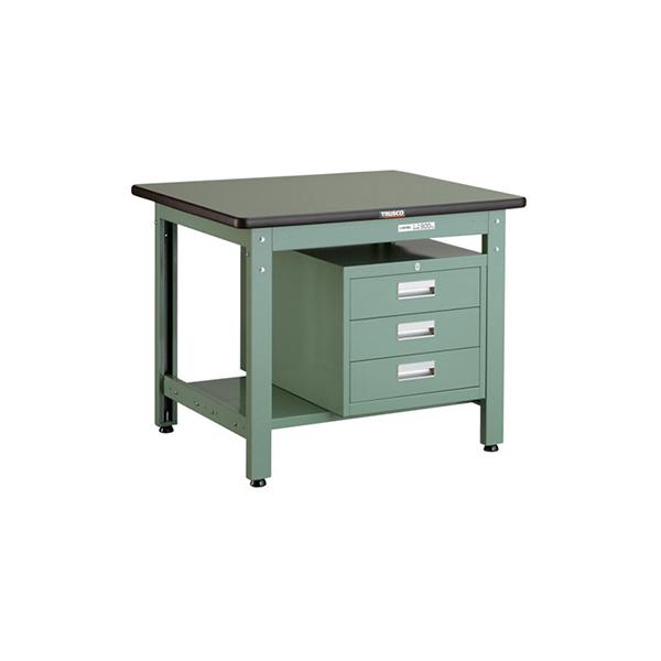 トラスコ TRUSCO 中量作業台 下棚2枚・3段キャビネット付 グリーン 900X750X740mm GWR-0975D3 466-8898
