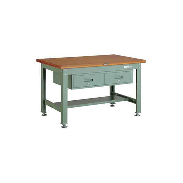 トラスコ TRUSCO オレンジブック 業務用 中量作業台 2列引出し付 グリーン1200X750X740mm DW-1200FL2 466-8316