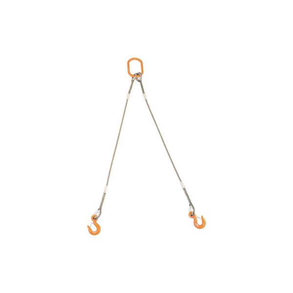 トラスコ TRUSCO 2本吊り玉掛けワイヤロープスリング Wスリング フック付き 6mm×1.5m 1S GRE-2P-6S1.5 819-1712