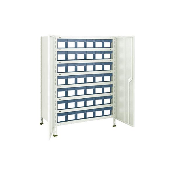 トラスコ TRUSCO スチールラック 軽量棚扉付 875×300×1200樹脂引出透明小×42 ネオグレー 43V-T808C7 504-2712