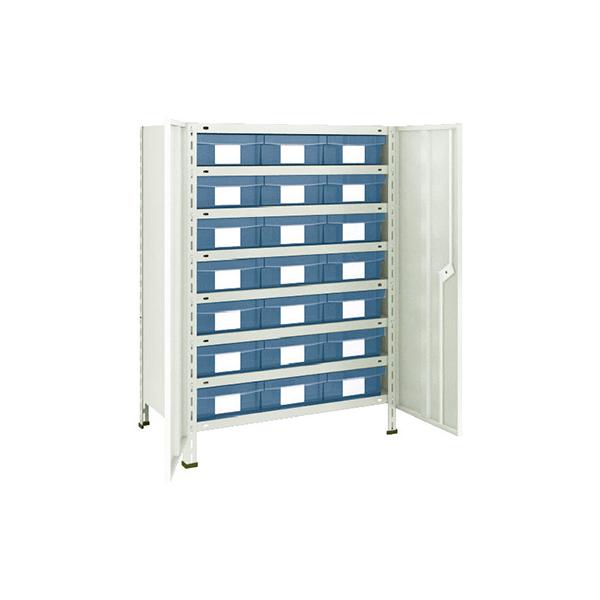 トラスコ TRUSCO スチールラック 軽量棚扉付 875×300×1200樹脂引出透明大×21 ネオグレー 43V-T808D7 504-2721