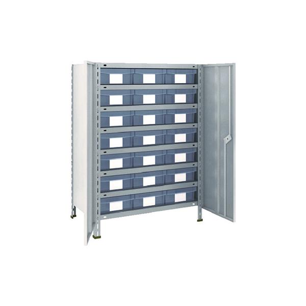 トラスコ TRUSCO スチールラック 軽量棚扉付 875×450×1200樹脂引出透明大×21 ネオグレー 43X-T808D7 504-2763