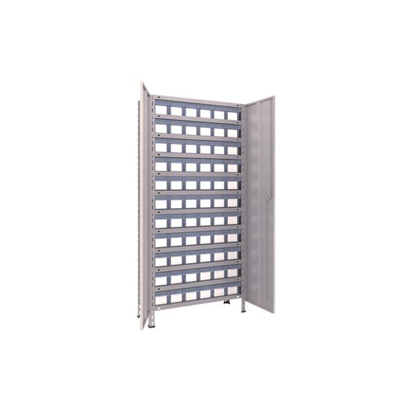 トラスコ TRUSCO スチールラック 軽量棚扉付 875×300×1800樹脂引出透明小×66 ネオグレー 63V-T812C11 504-3646