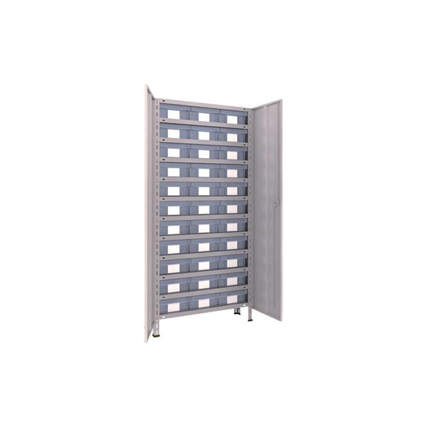 トラスコ TRUSCO スチールラック 軽量棚扉付 875×300×1800樹脂引出透明大×33 ネオグレー 63V-T812D11 504-3051
