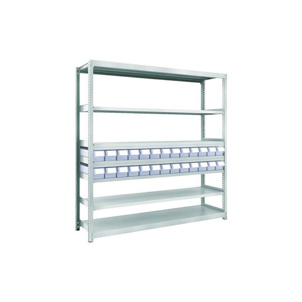 TRUSCO(トラスコ)　スチールラック　Ｍ２型軽中量棚　１１６０Ｘ４５０ＸＨ１８００　缶受Ｘ６付 M2-6445-KU6 トラスコ TRUSCO スチールラック M2型軽中量棚 H1200 樹脂NG引出付 小