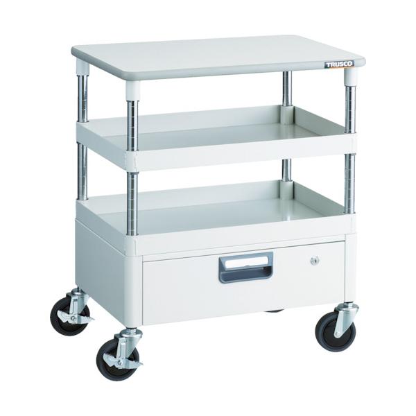 トラスコ TRUSCO ツールワゴン フェニックスワゴン 省音 600X400 1段引出 天板付 ホワイト PEW-762VT-W 488-3047