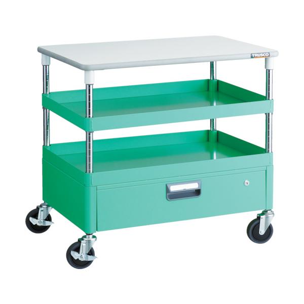 TRUSCO(トラスコ) フェニックスワゴン 省音 750X500 仕切2段付 YG色 (1台) PEW-973S2-YG トラスコ TRUSCO ツールワゴン フェニックスワゴン 省音 750X500XH880