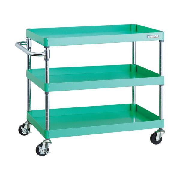 トラスコ TRUSCO ツールワゴン フェニックスワゴン エコノミータイプ 750X500 3段 Φ75ゴム車輪 ヤンググリーン PEW-773-G75-YG 488-3675