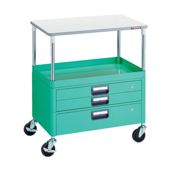 TRUSCO フェニックスワゴン 省音 ７５０Ｘ５００ＸＨ８８０ ３段 Ｗ色 PEW-973-W トラスコ トラスコ フェニックスワゴン 省音 750X500XH880 3方棚板付 W色 (1台