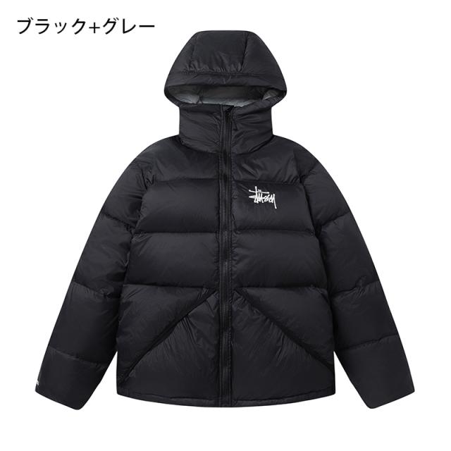 Stussy 黒 フード付き ダウンジャケット L Stussy フード付きダウンジャケット Lサイズ 黒/ピンク STUSSYのダウン