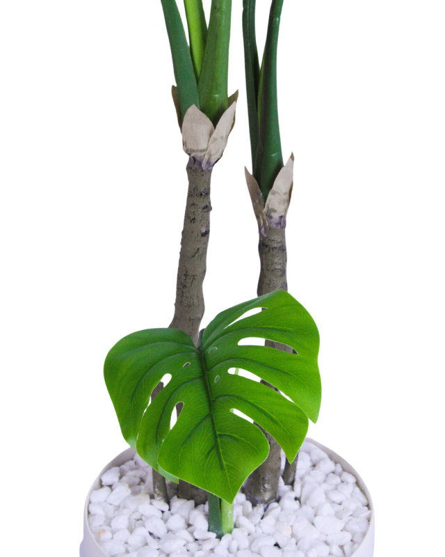 花緑の楽園 　人工観葉植物 　光触媒品　新モンステラ２本立て受け皿付き　日本製 職人手作り_4
