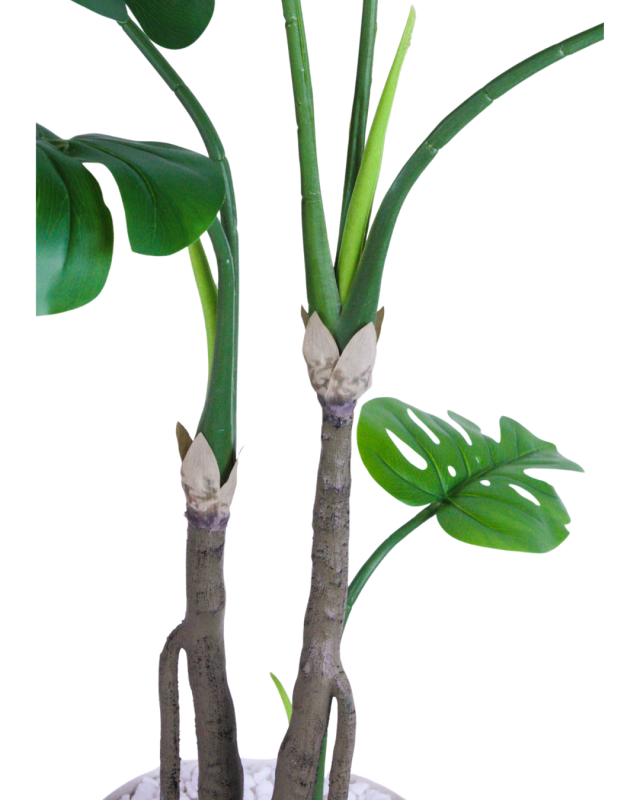 花緑の楽園 　人工観葉植物 　光触媒品　新モンステラ２本立て受け皿付き　日本製 職人手作り_5